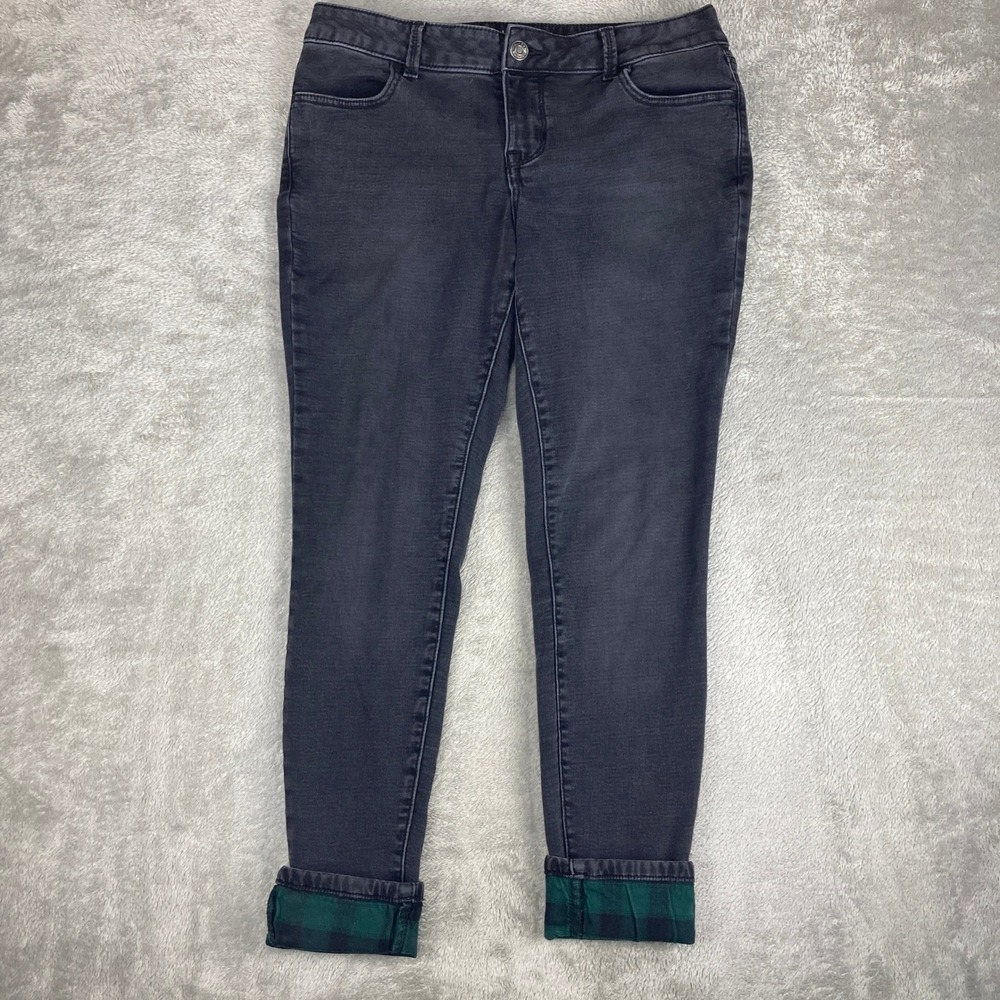 Maurices‎ M Jeans Womens Size L Reg Low Rise Skinny Black Plaid Flannel Cuffed